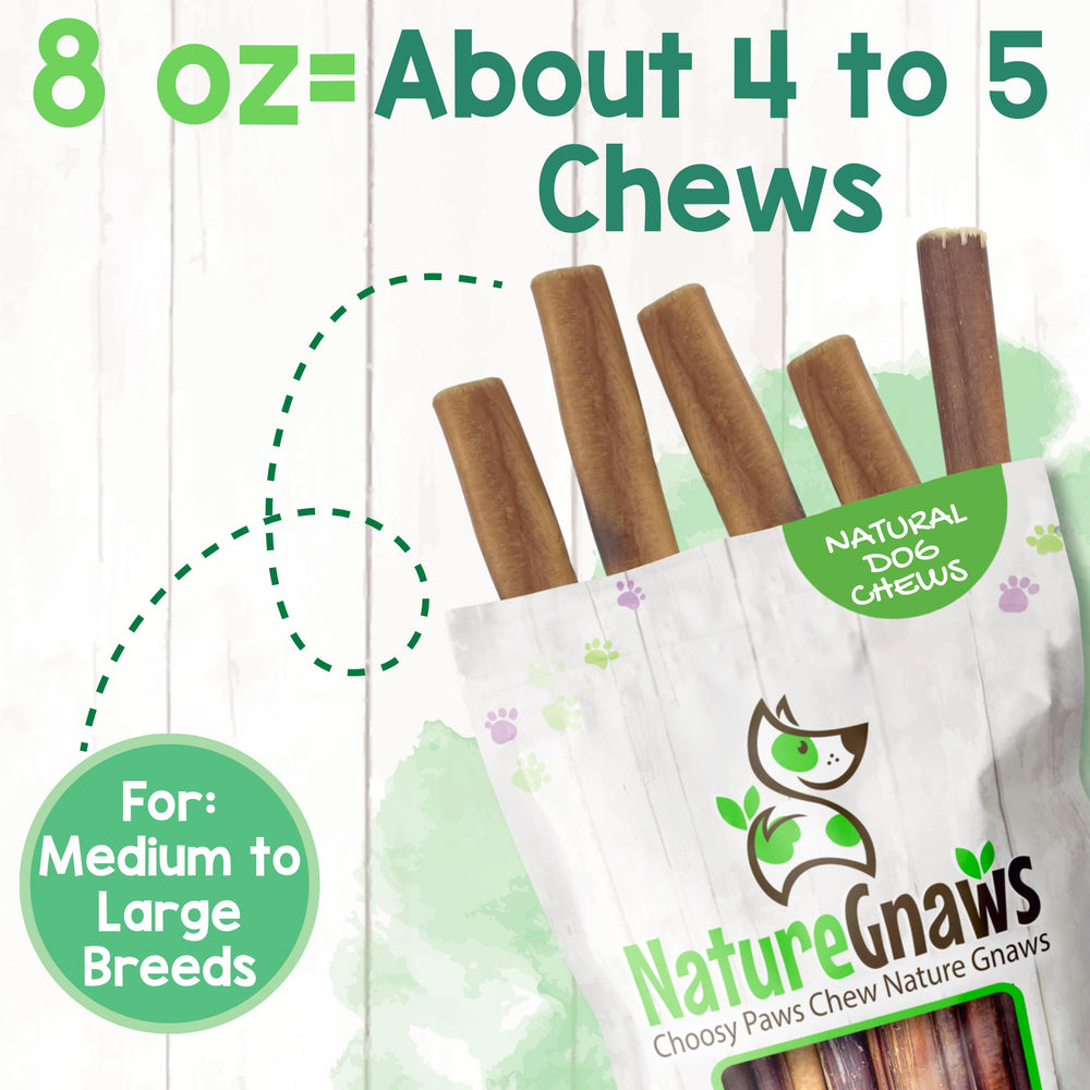 Nature Gnaws Bully Sticks goût boeuf, texture savoureuse et longue distraction.