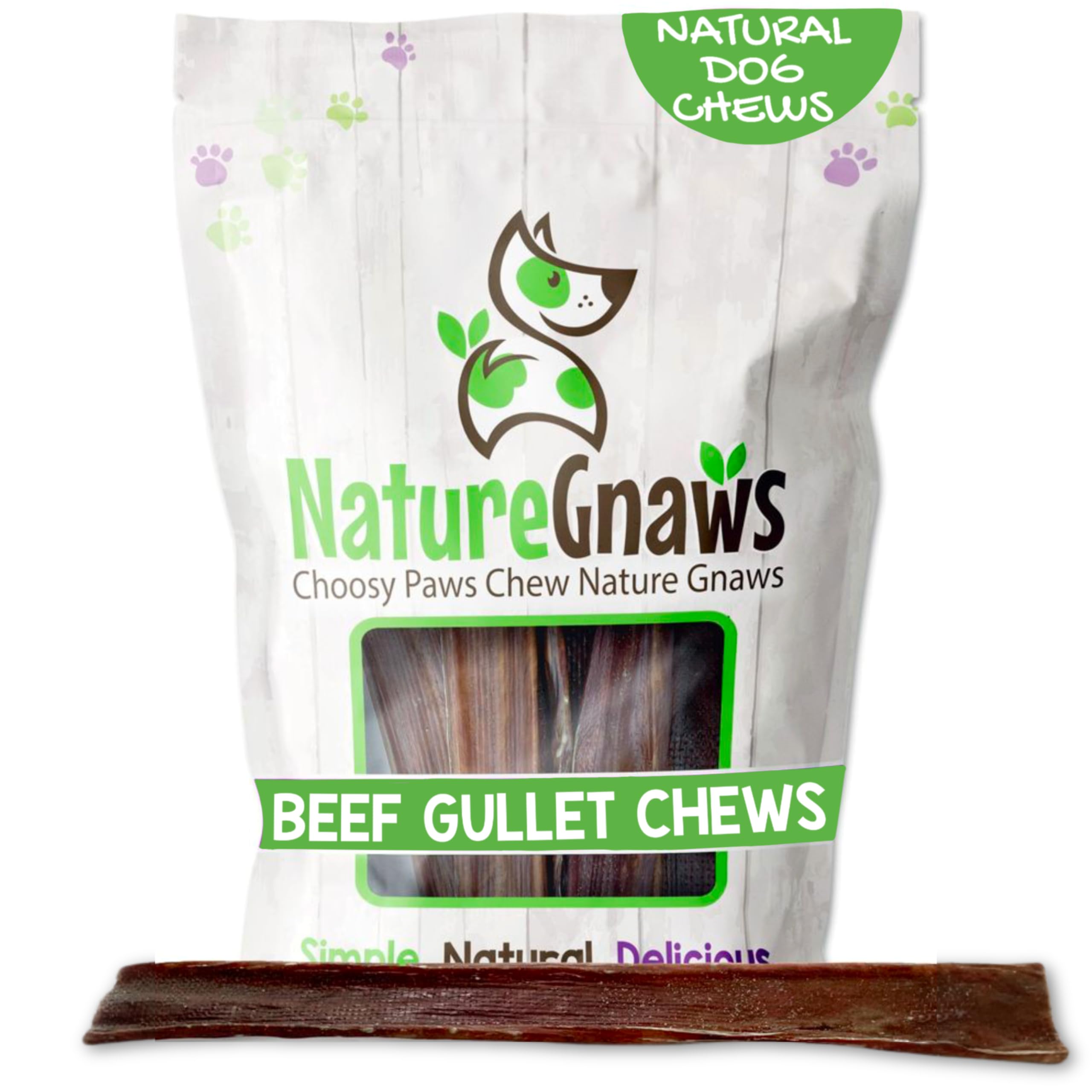 Nature Gnaws Goulet de Boeuf pour gros chien, texture longue et savoureuse.