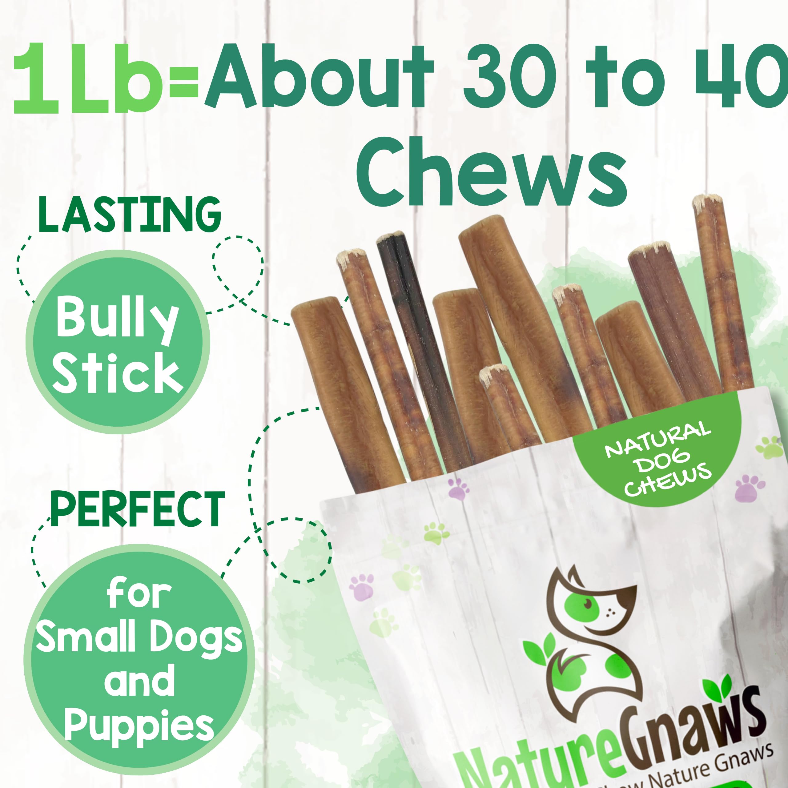Nature Gnaws Thin Bully Sticks expérience ludique et durable pour chiots.