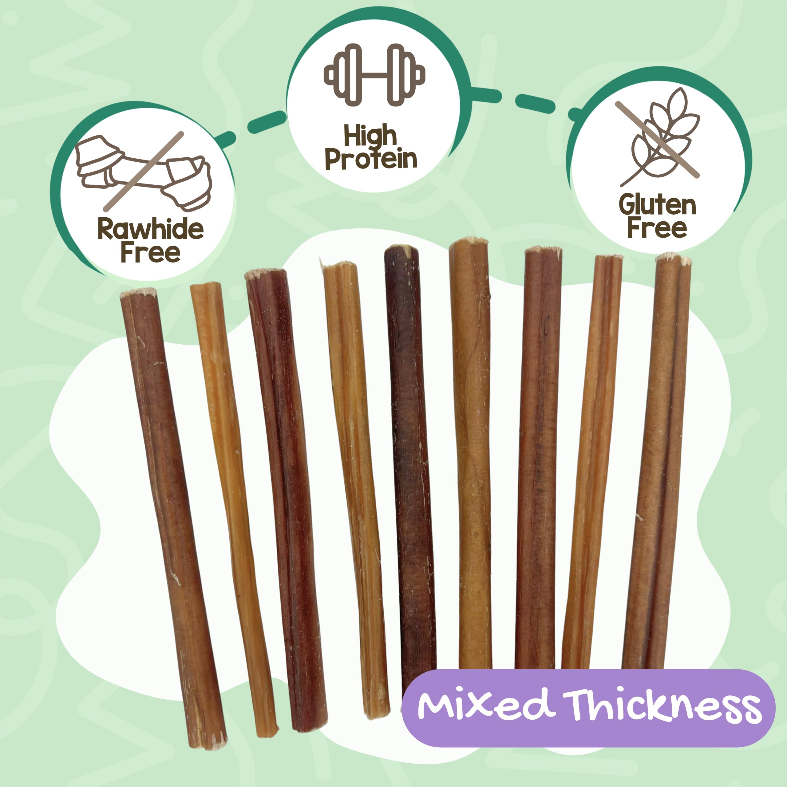 Nature Gnaws Thin Bully Sticks sans cuir brut, alternative naturelle sans cuir traité.