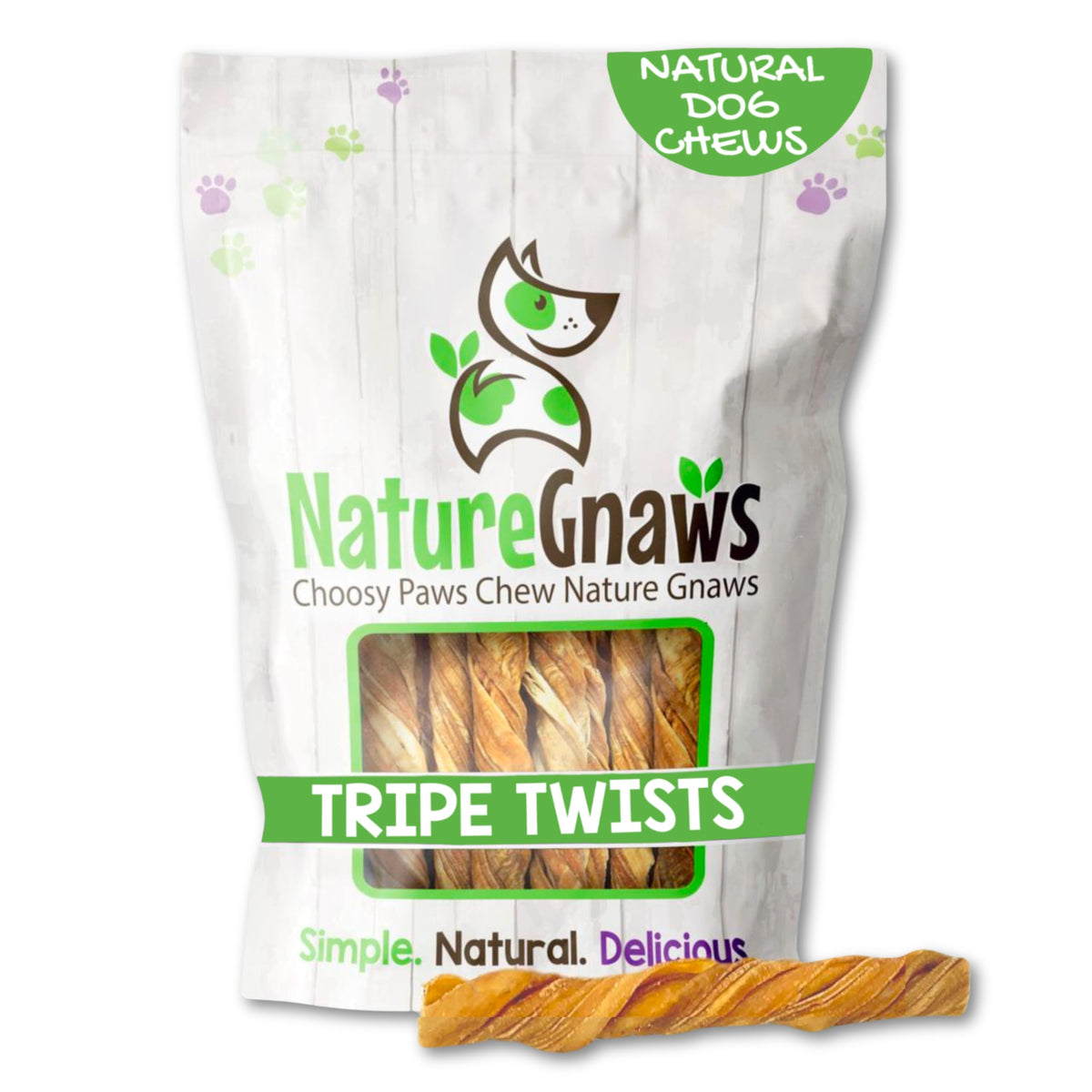 Nature Gnaws Tripe Twists emballage pratique pour chien.