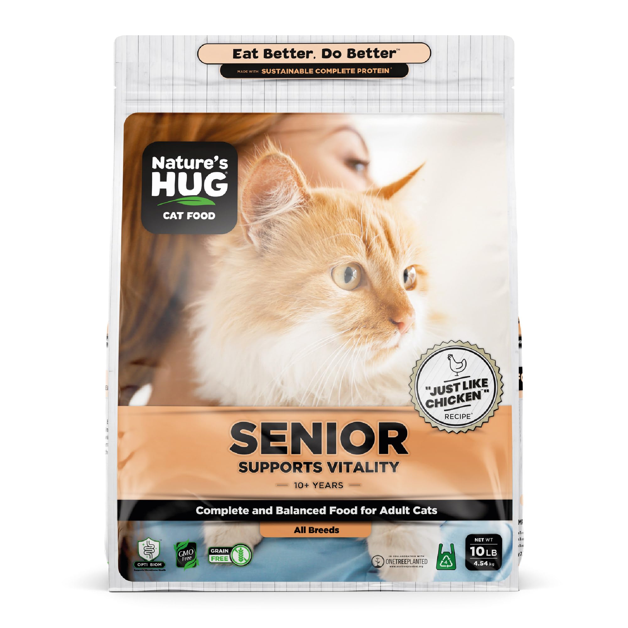 Nature's HUG croquettes chat senior protéines sèches: source végétale savoureuse pour l'énergie.