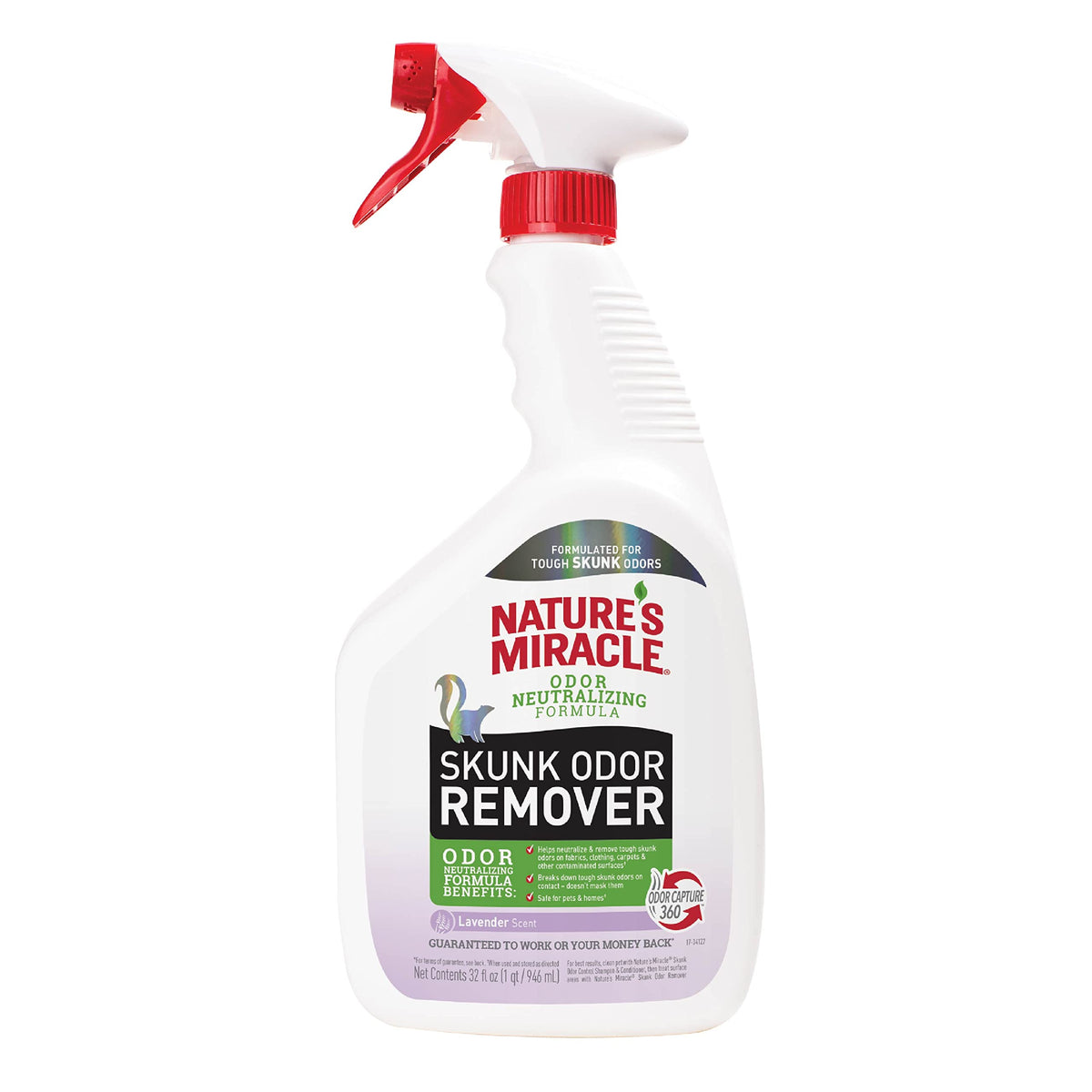 Nature’s Miracle Skunk Odor Remover, bouteille lavande, neutralise les odeurs sur textiles