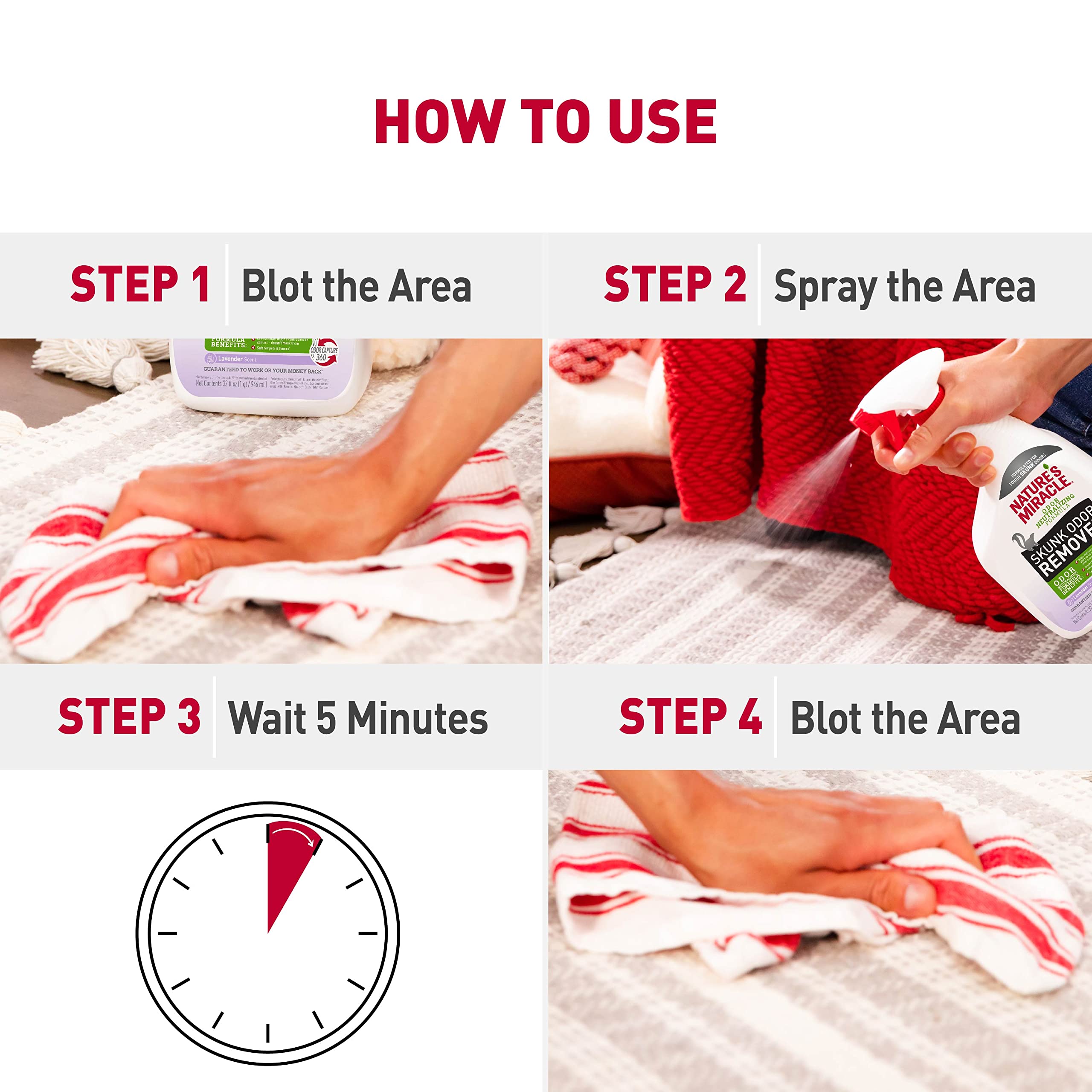 Nature’s Miracle Skunk Odor Remover, parfum lavande persistant sur surfaces nettoyées