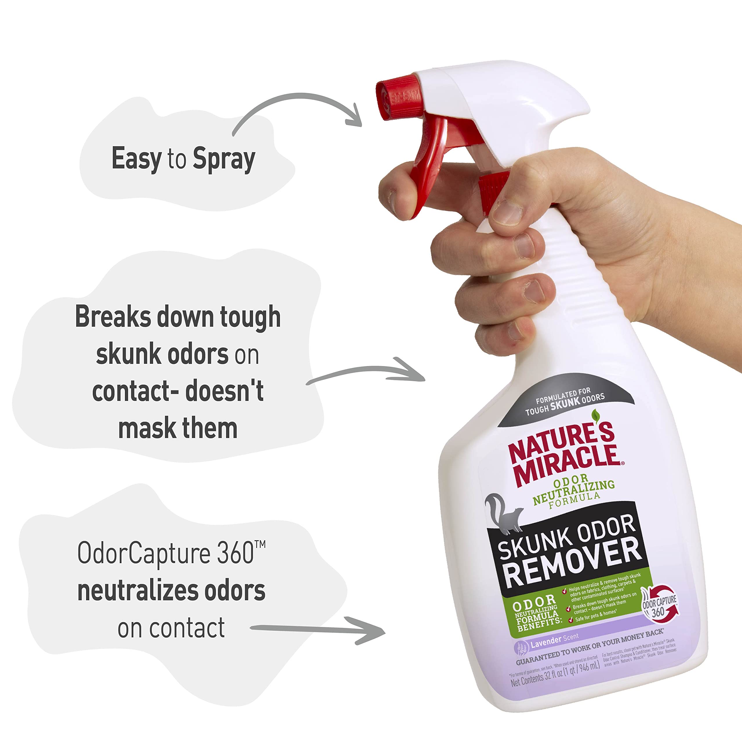 Nature’s Miracle Skunk Odor Remover, étiquette pratique pour une utilisation sûre