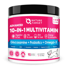 Nature Target Chien – Poudre multivitamines 10 en 1 pour le soutien quotidien.