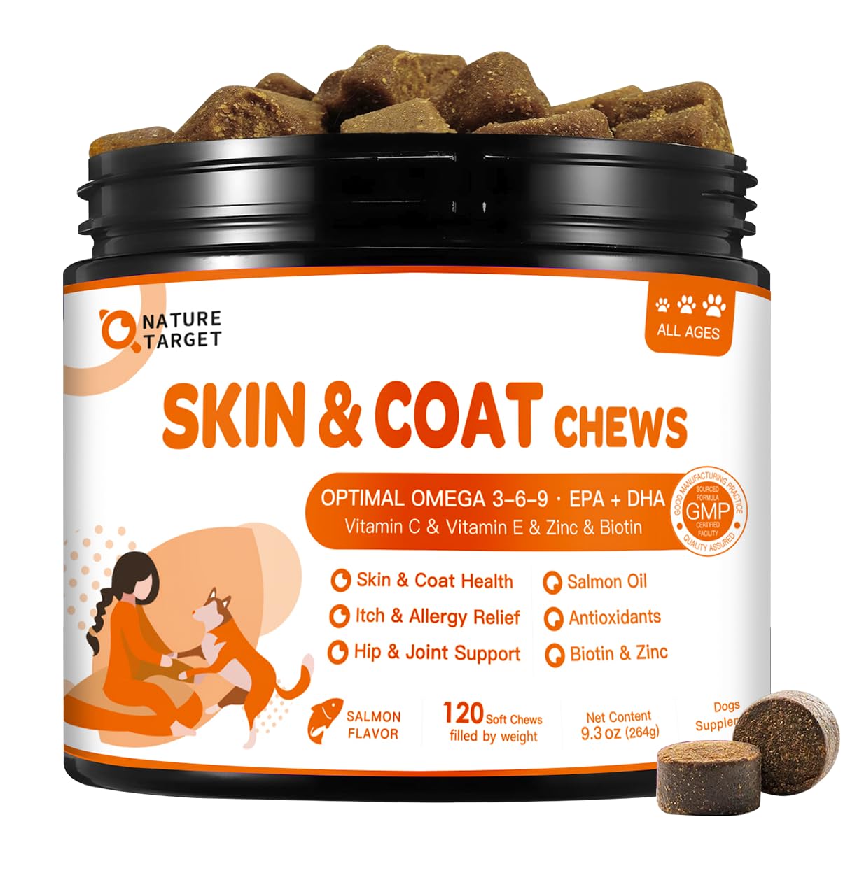 NATURE TARGET Omega-3 pour chien – bouchées au saumon, soutien peau et pelage.