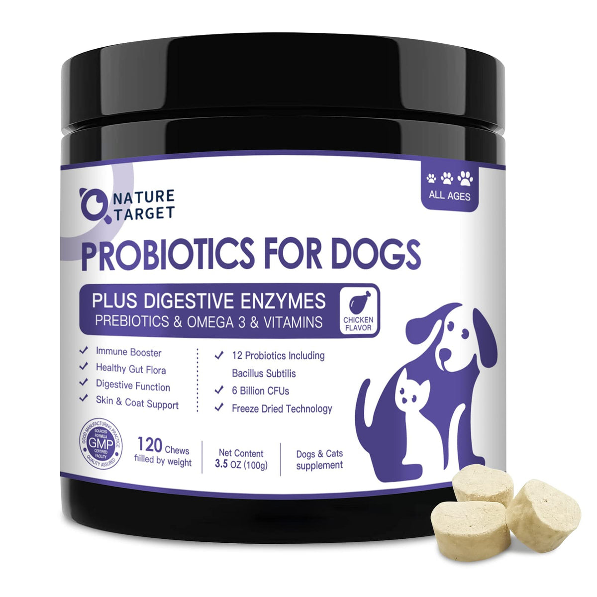 Nature Target Probiotiques chien – bouchées 6 milliards pour soutenir la digestion