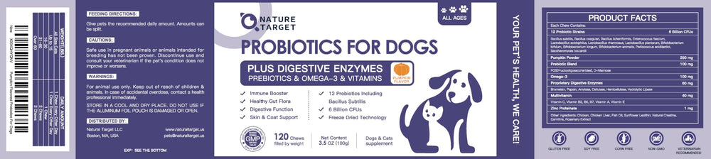 NATURE TARGET Probiotiques pour chiens, bouchons faciles à mâcher et savoureux.