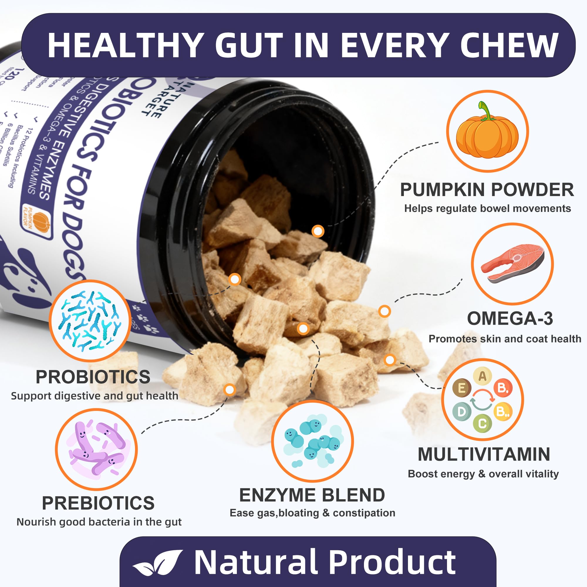 Probiotiques Nature Target pour chiens, digestion optimale et confort intestinal.