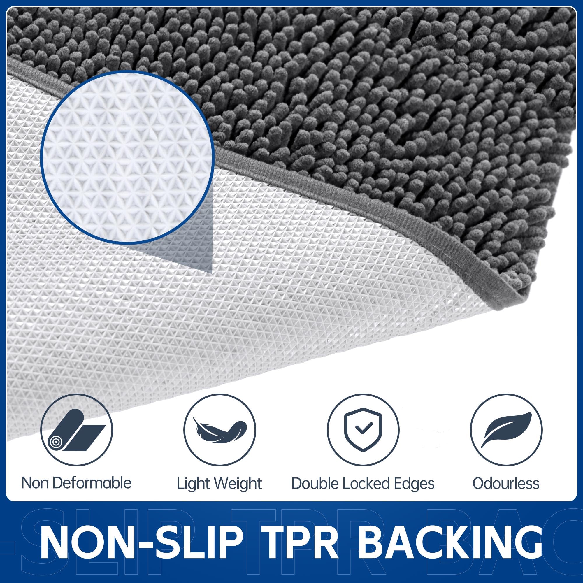 Naturei tapis chenille fond non-slip tpr base antidérapante pour stabilité