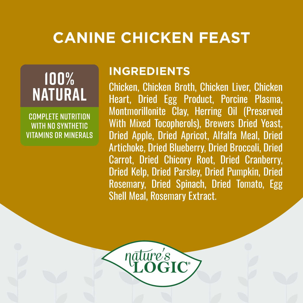 Pâté Nature's Logic aux protéines animales pour chien, ingrédients naturels et simples.