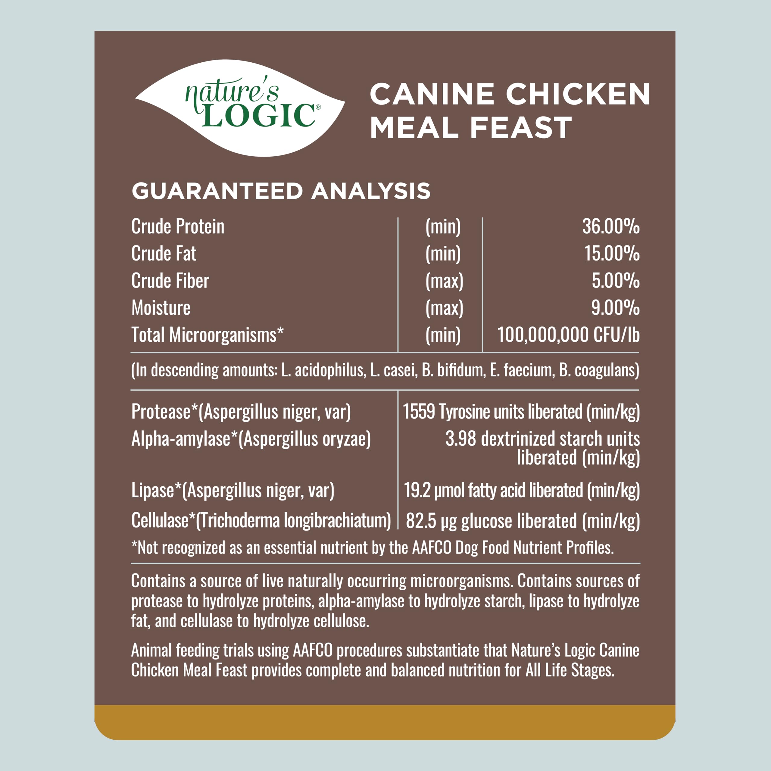 NATURE'S LOGIC enzymes digestives et probiotiques pour chien