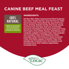 NATURE'S LOGIC ingrédients naturels chien, millet et graines de courge pour énergie durable.