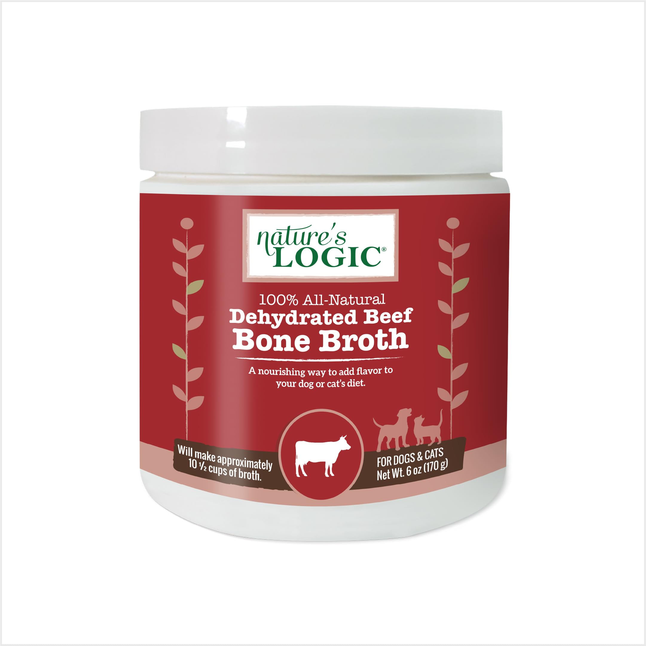 Nature's Logic — Poudre bouillon os boeuf déshydraté — hydrate les croquettes et rehausse le goût.