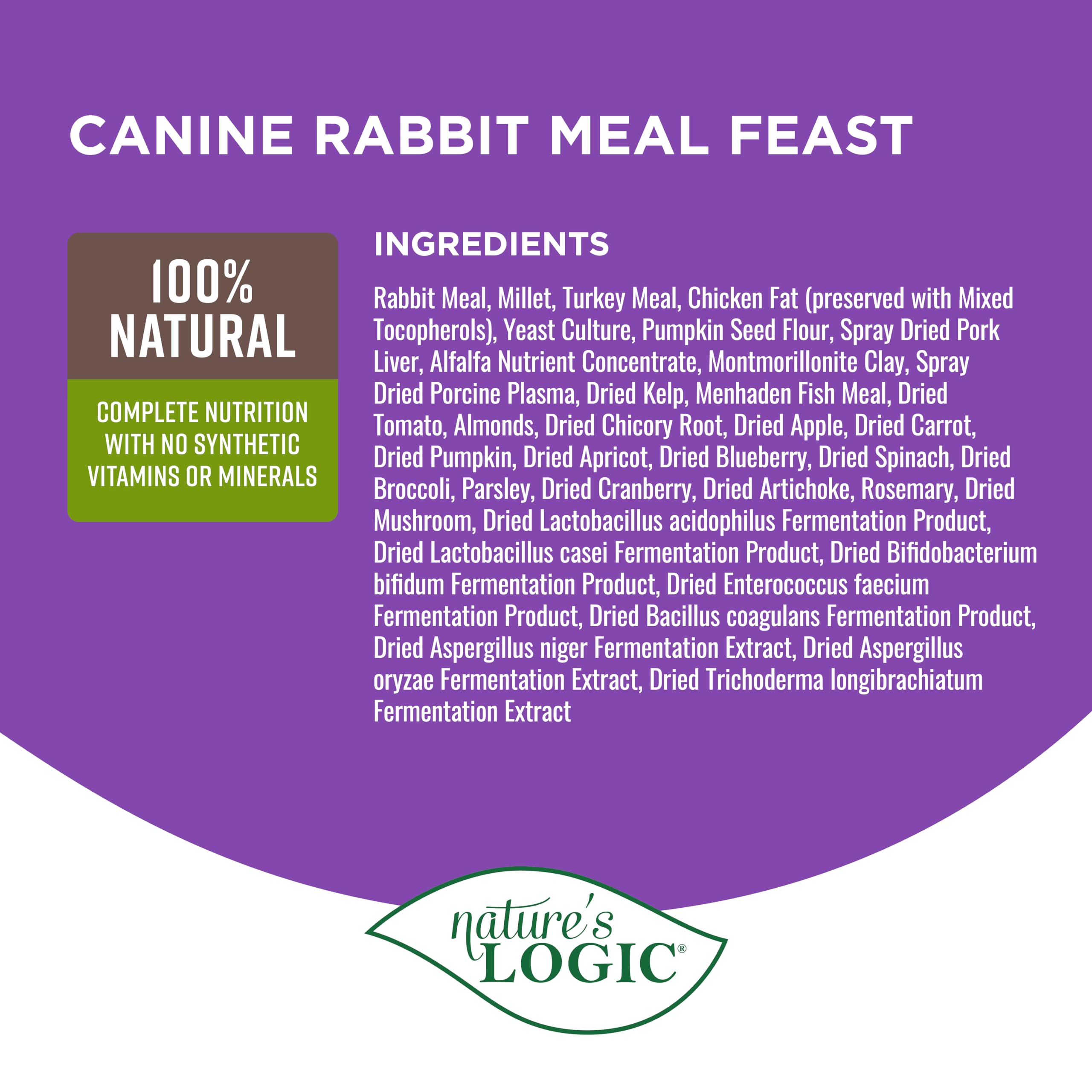 Nature's Logic sans allergenes – sans pois, pommes de terre, maïs, blé, soja, riz.