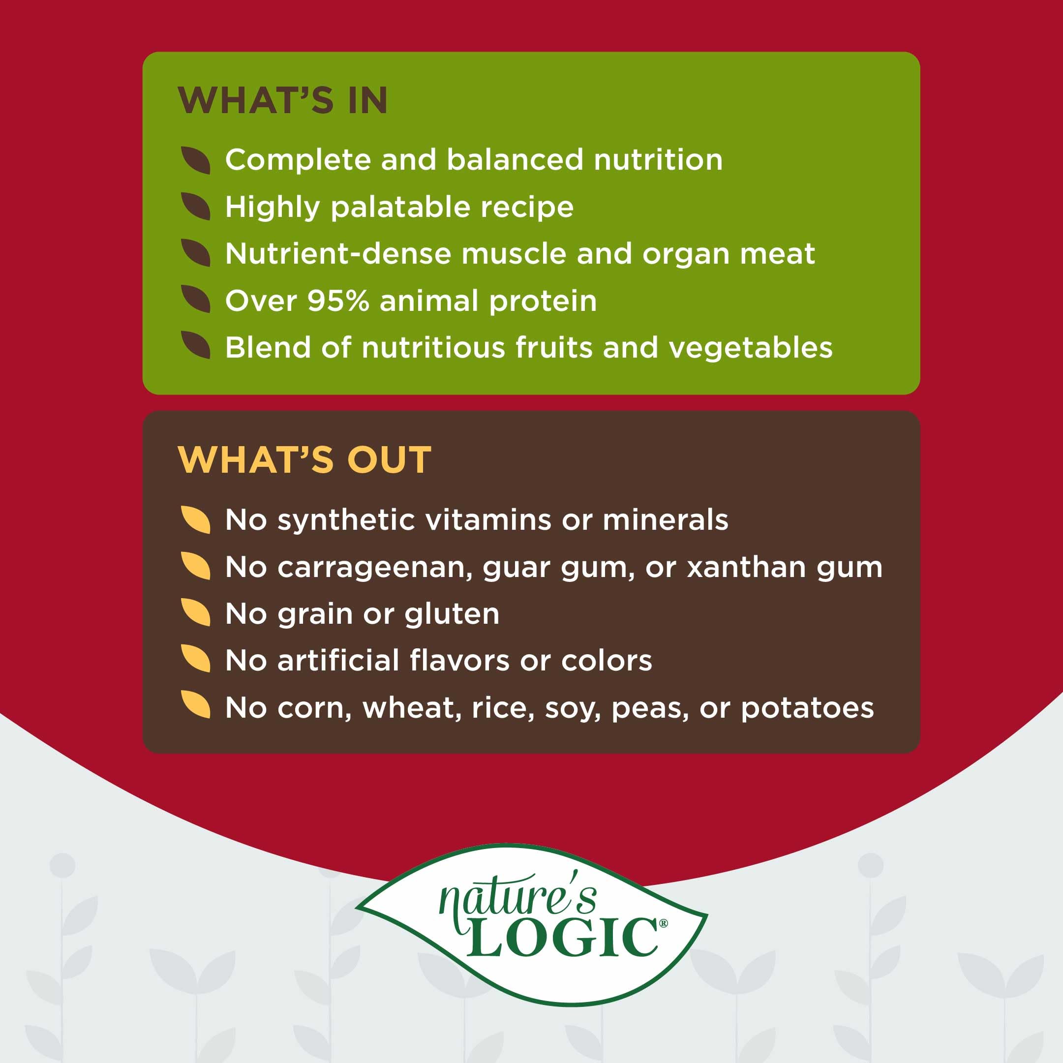Servir Nature's Logic à température ambiante pour une dégustation optimale.