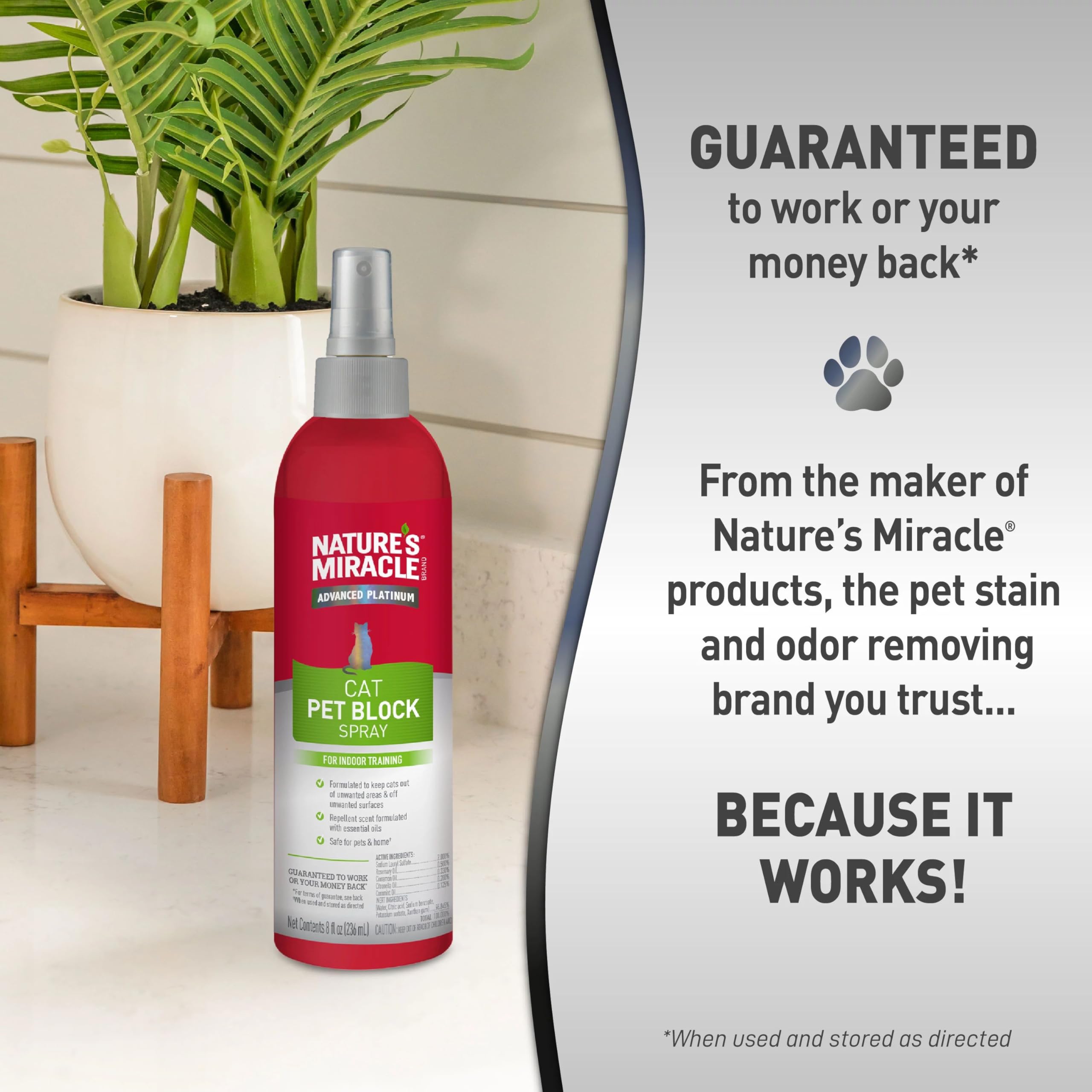 Pulvérisation quotidienne possible avec Nature's Miracle Advanced Platinum