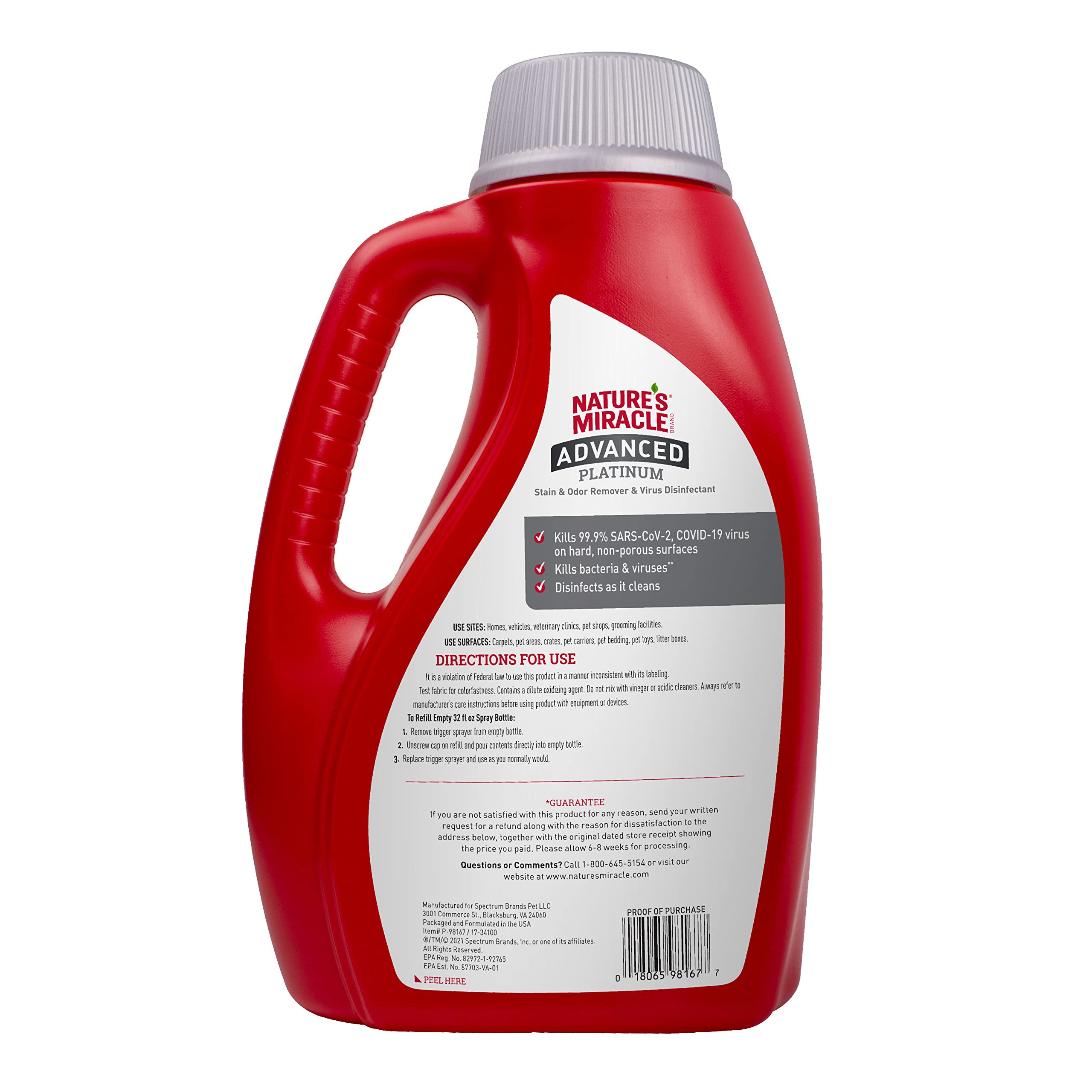 Spray Nature's Miracle Advanced Platinum sur tapis et textiles