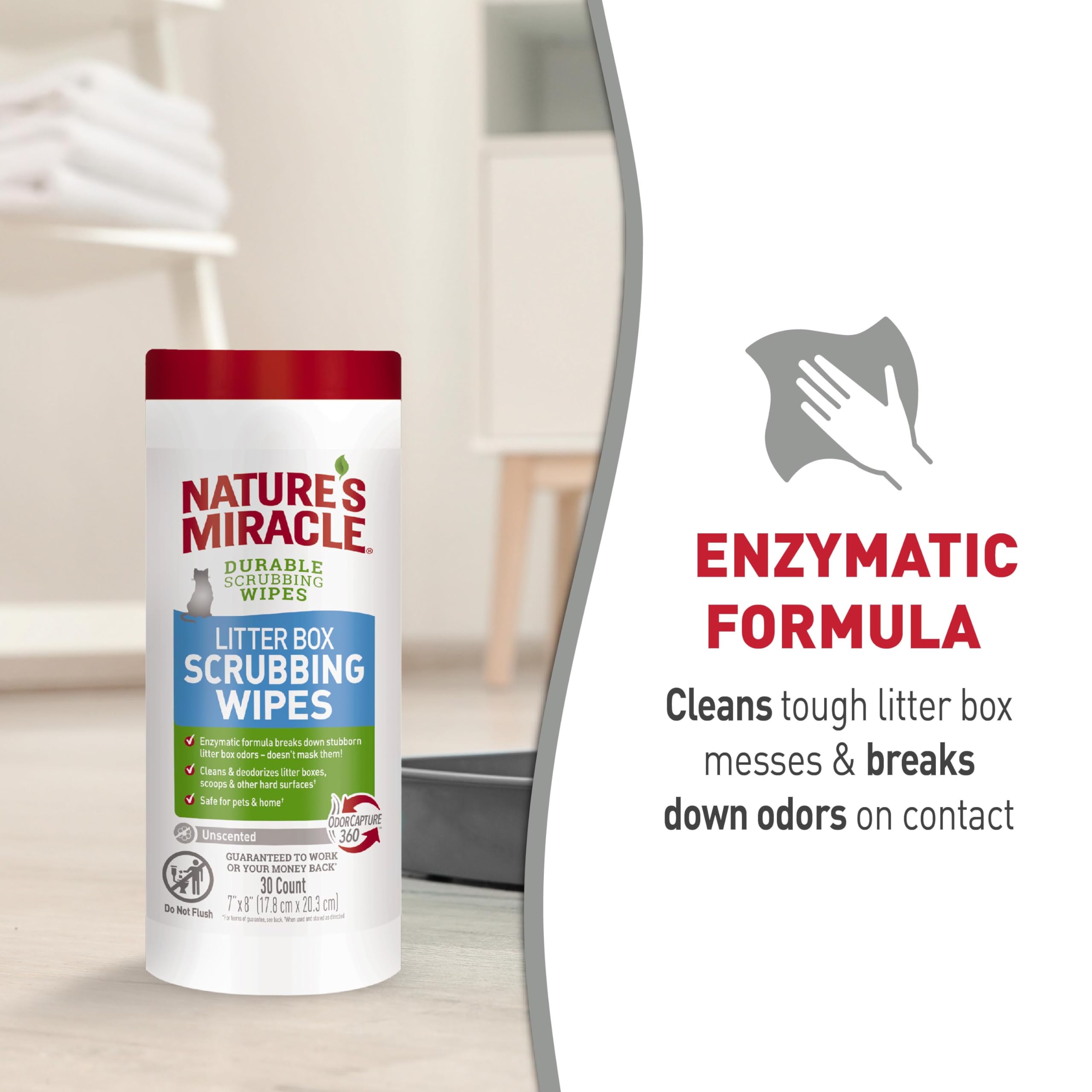 Ensemble Nature’s Miracle 30 lingettes humides pratique.