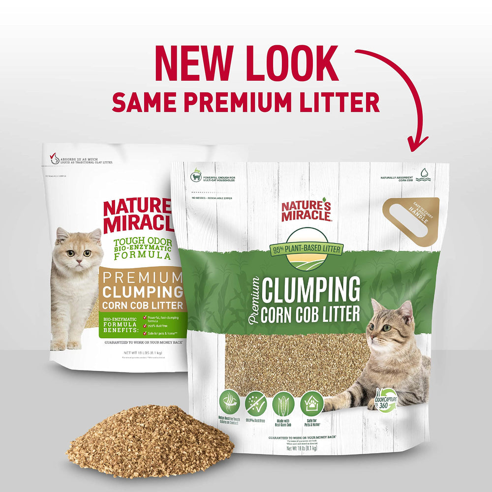 Nature's Miracle Premium Litière maïs — granulés absorbants.