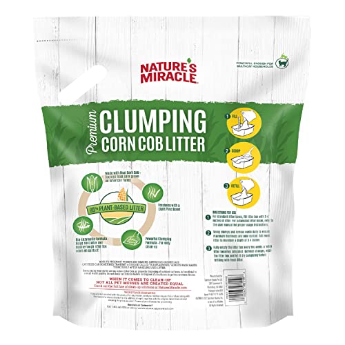 Nature's Miracle litière maïs sans poussière, réduction des résidus dans la maison.