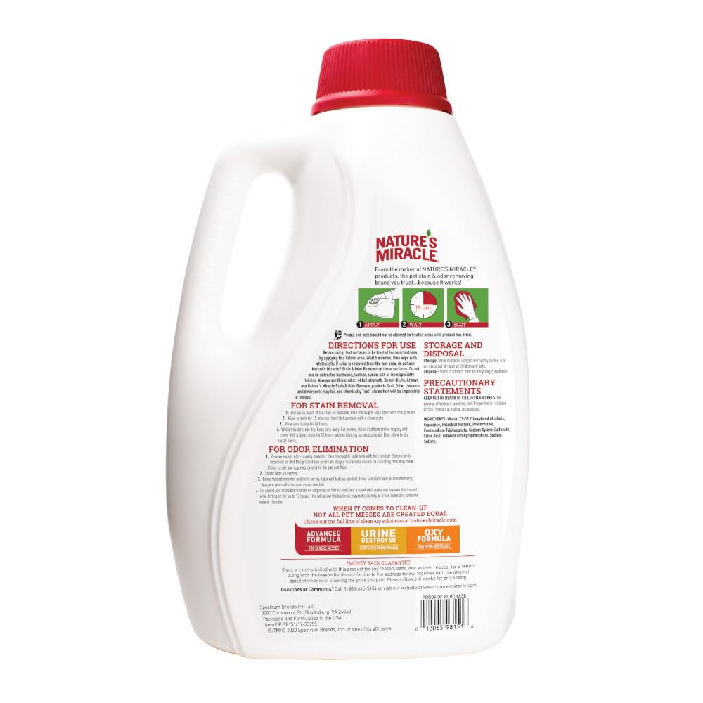 Nature’s Miracle: nettoyant-taches-urine-chien idéal pour tapis et meubles.