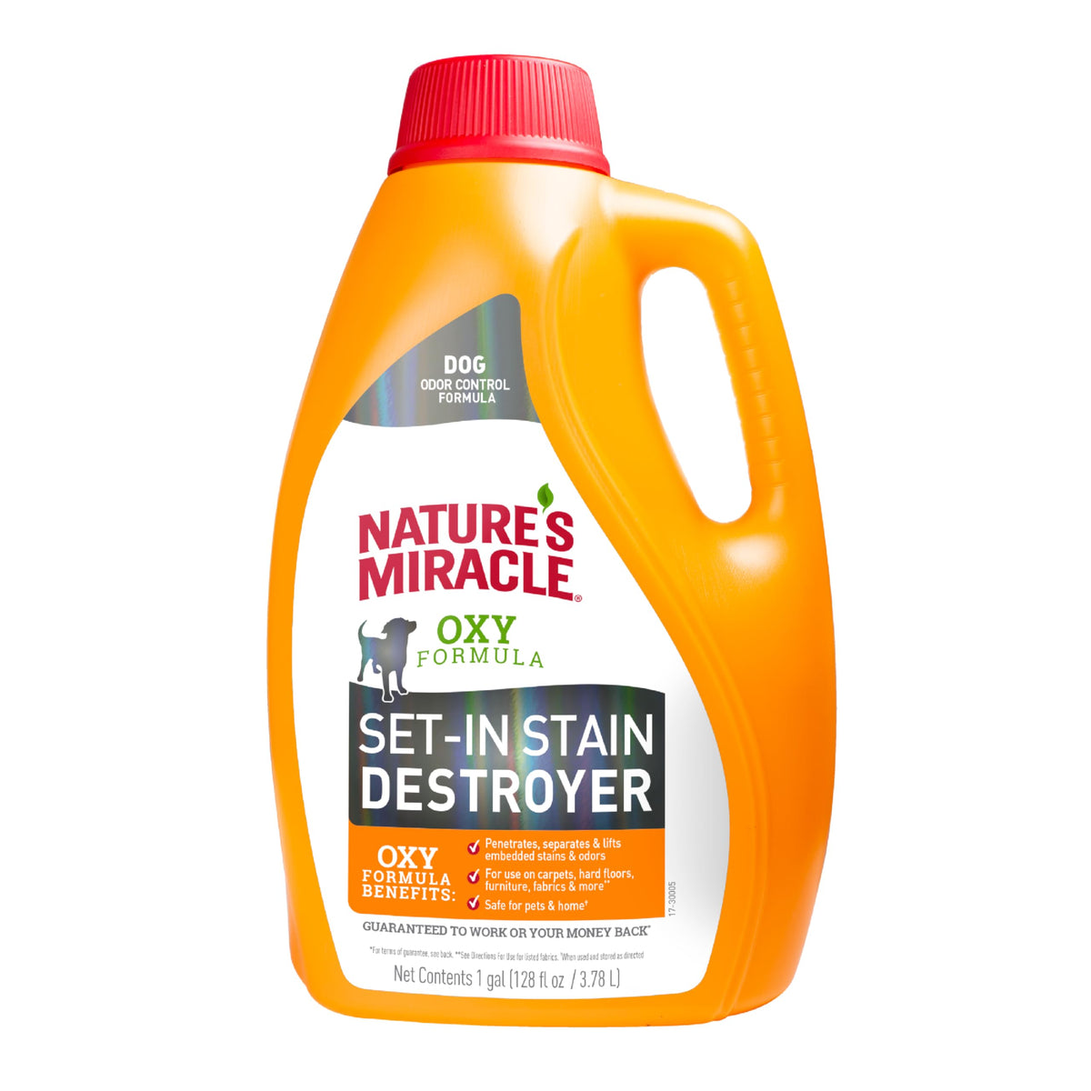 Nature’s Miracle Set-In Stain Destroyer, bouteille 1 galon, combat les taches tenaces sur tapis.