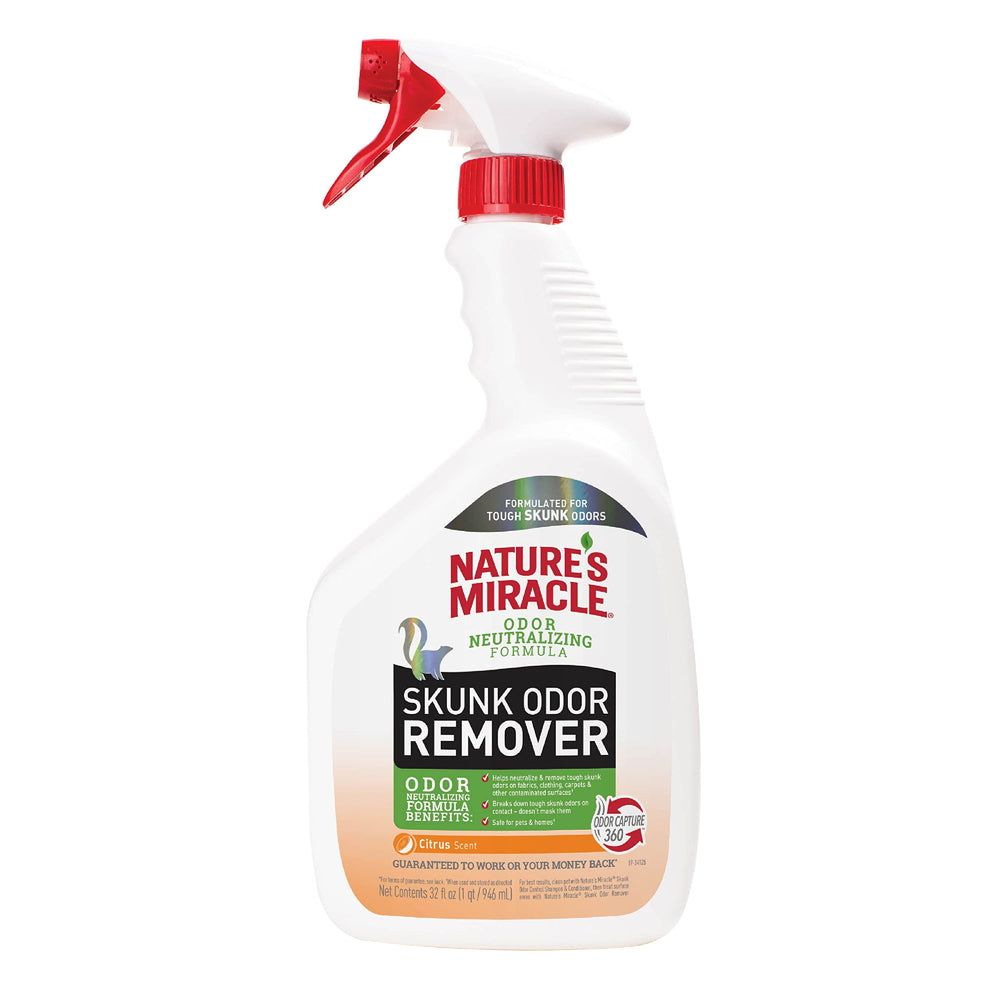 Stockage sûr de Nature’s Miracle Skunk Odor Remover dans un endroit approprié.