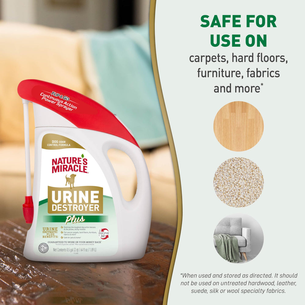 Nature's Miracle Détriteur d’urine Plus — nettoyage sur meubles et tissus variés.