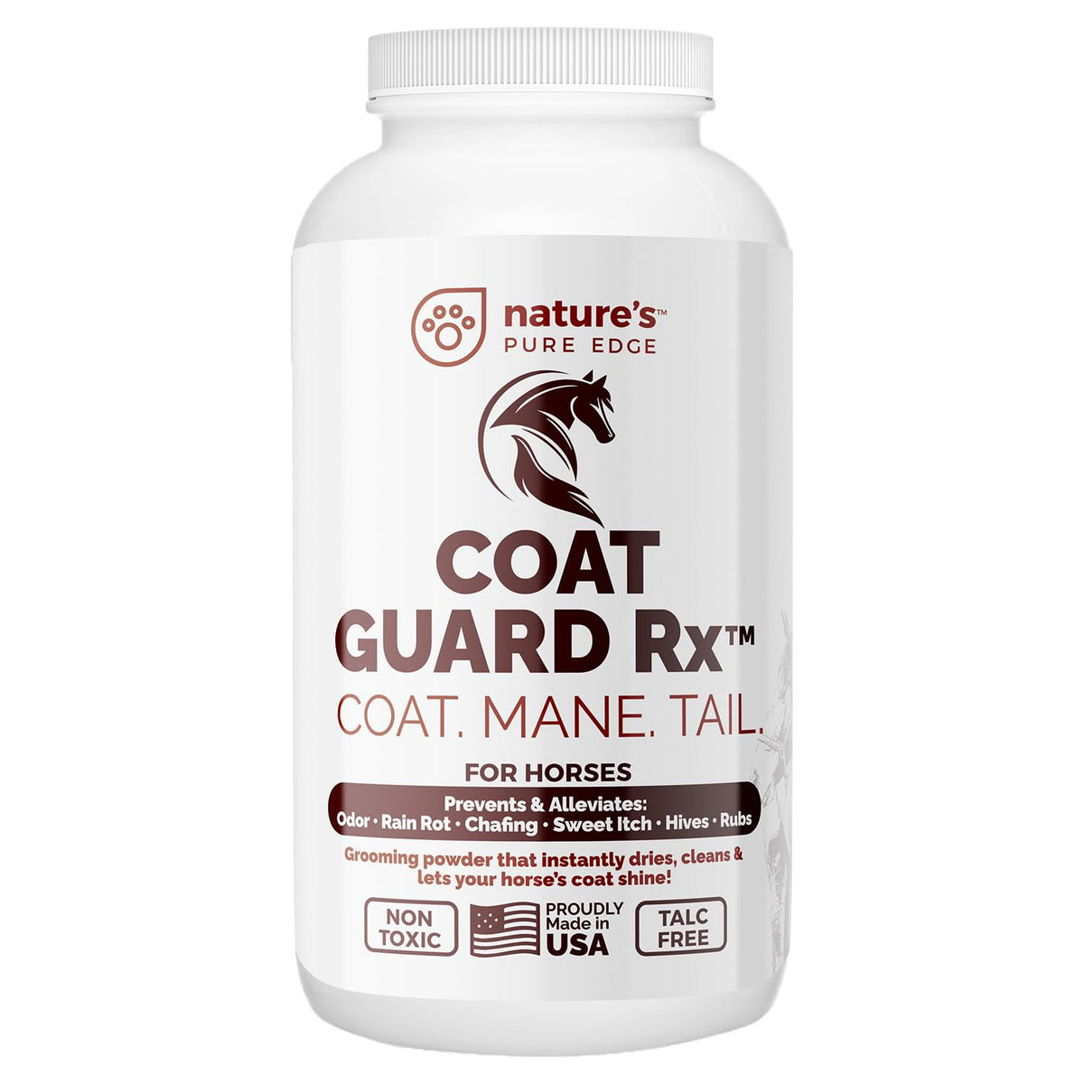 Natures Pure Edge Coat Guard Rx, bouteille prête à l’emploi, pour protéger peau et poil du cheval.