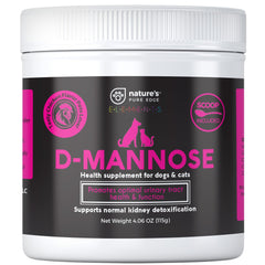 Flacon Nature's Pure Edge D-Mannose au poulet pour chiens et chats, pratique.