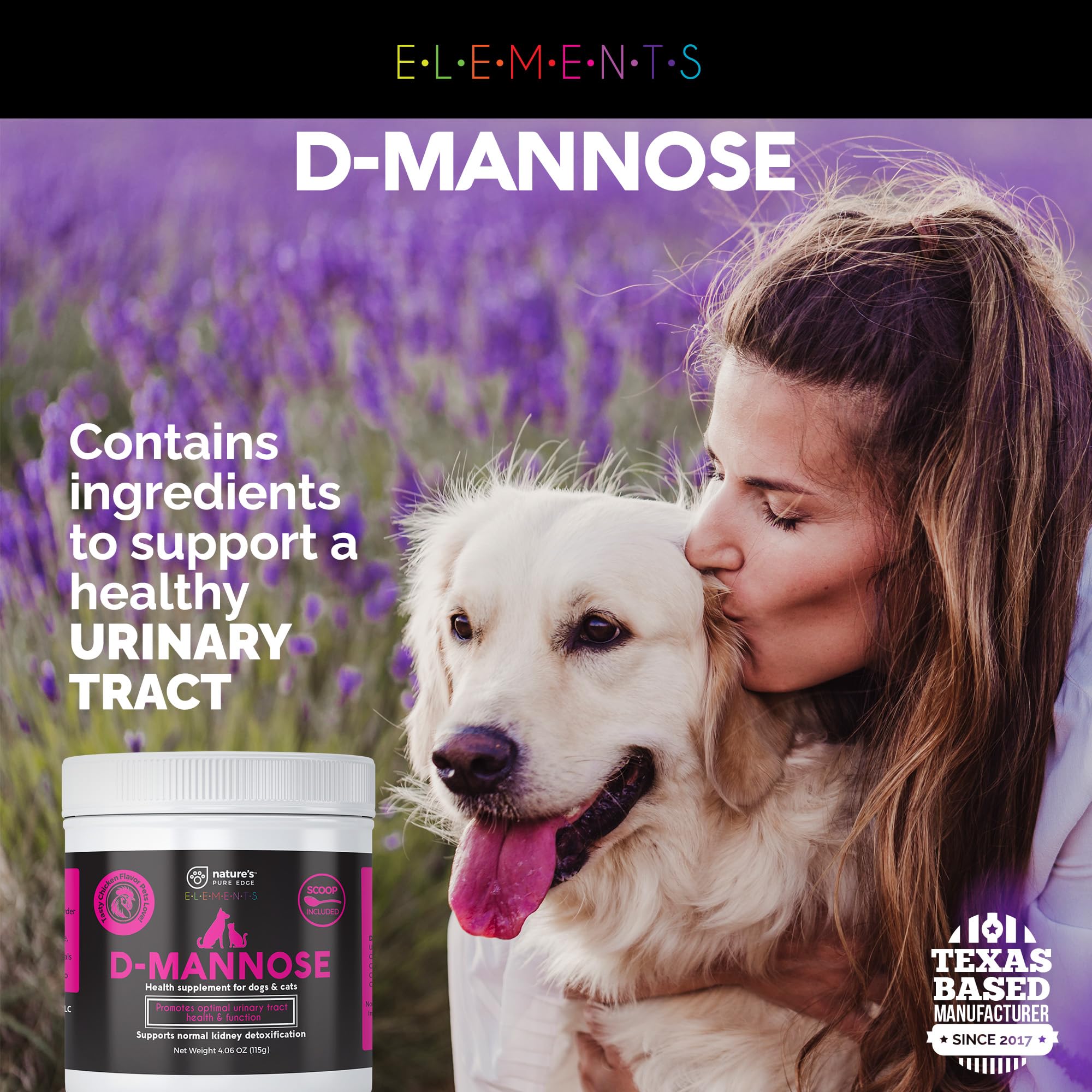 Nature's Pure Edge D-Mannose au poulet, idéal à mélanger dans l'eau.