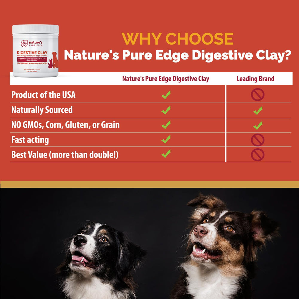 Nature's Pure Edge dosage précis de poudre d'argile pour diarrhée et gaz chez chiens et chats.