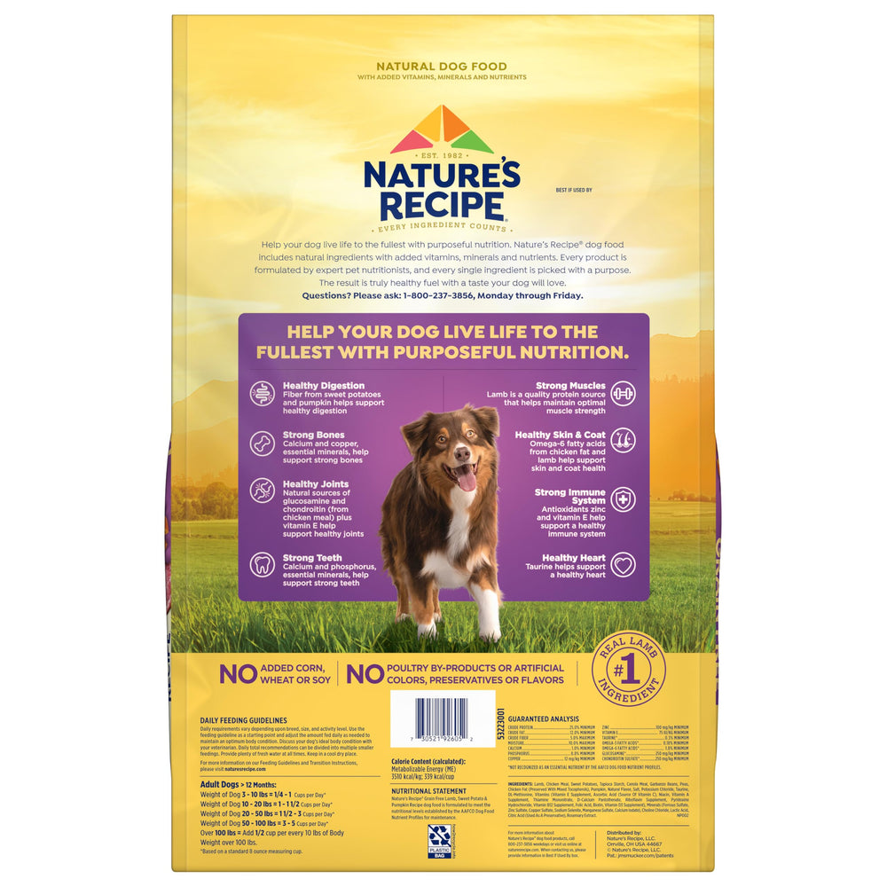 Mode d’emploi et dosage sur l’emballage Nature's Recipe.