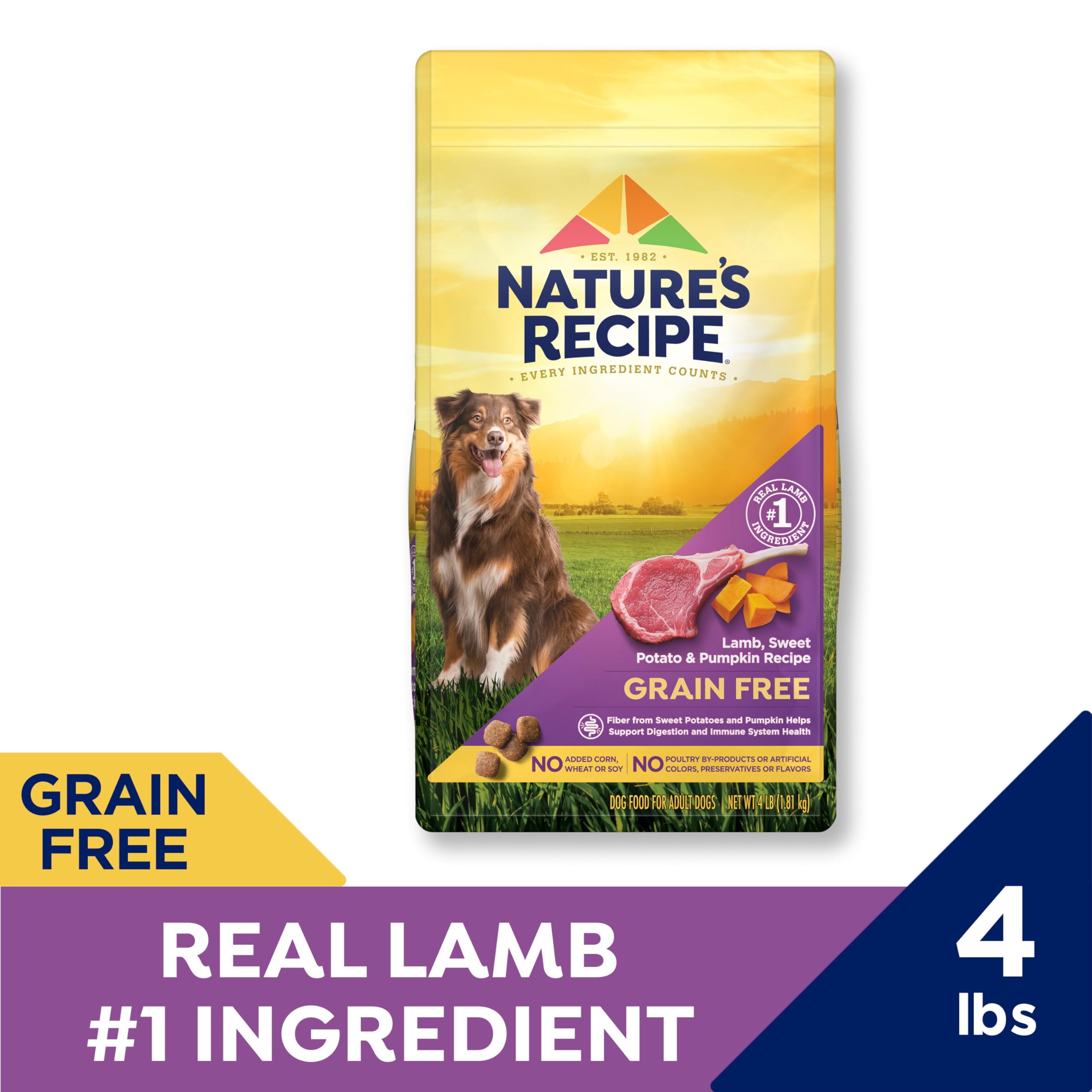 Nature's Recipe patates douces citrouille: fibres favorisant la digestion, croquettes pour chien.