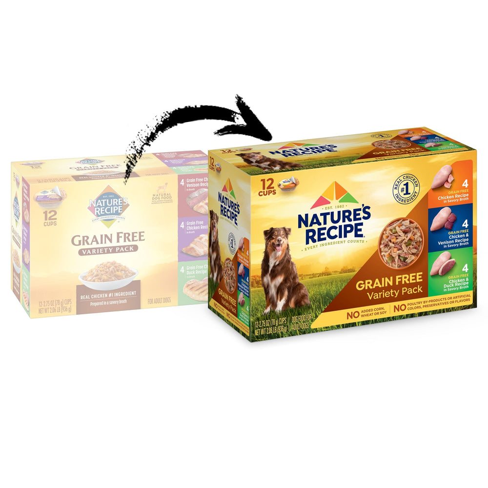 Nature’s Recipe poulet et venaison sans grain bouillon, variété savoureuse pour rotation des repas.