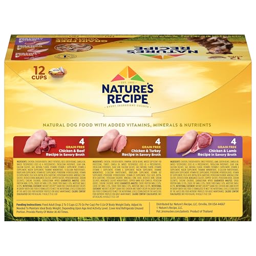 Nature’s Recipe: poulet-agneau sans cereales en bouillon, gout agreable pour chien actif