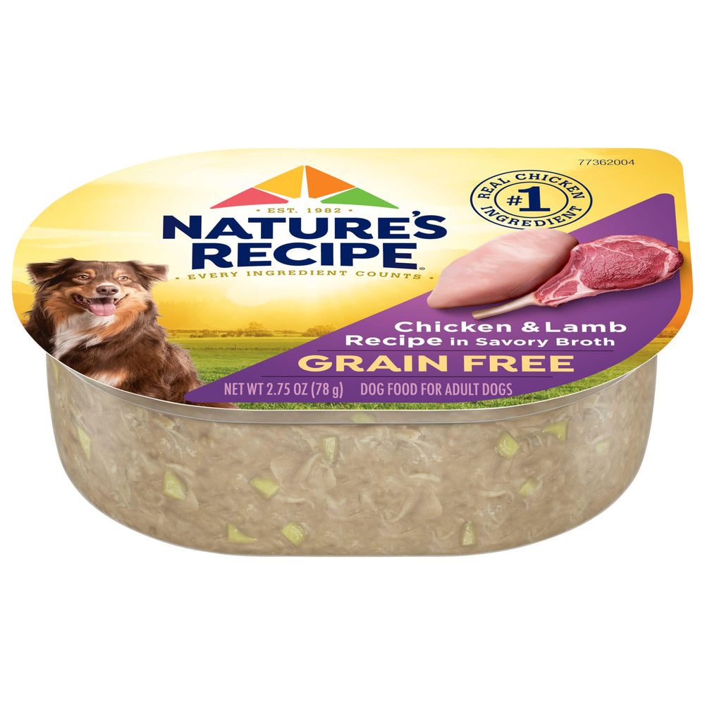 Nature's Recipe sans céréales – emballage 12 tasses et bouillon savoureux, repas pratique.