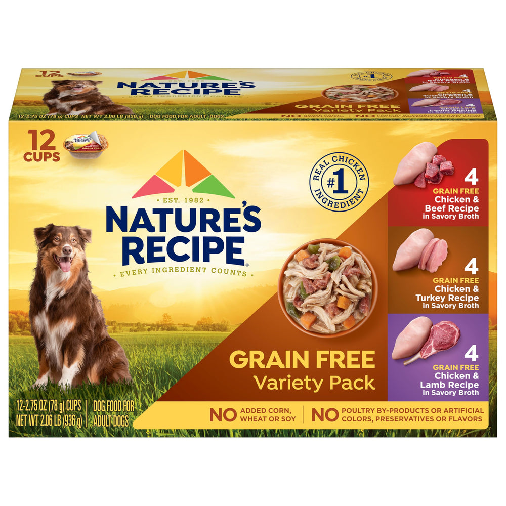 Nature’s Recipe: poulet-boeuf sans cereales en bouillon, texture savoureuse pour chien