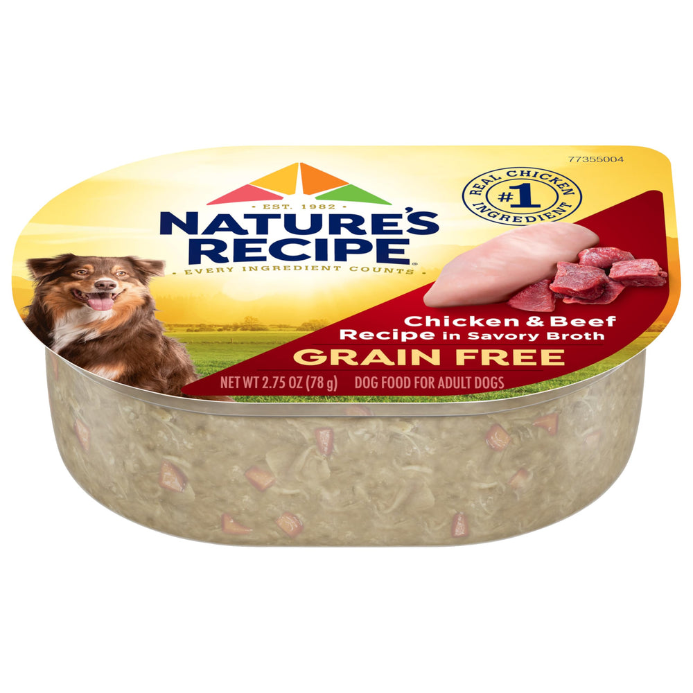 Nature's Recipe sans céréales: coupelles poulet-boeuf dans bouillon savoureux.