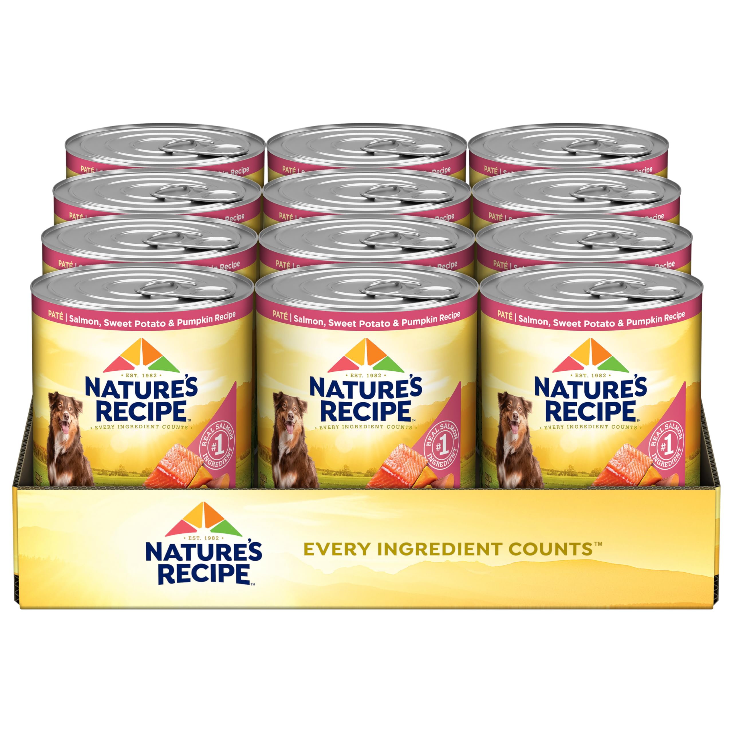 Nature's Recipe saumon patate douce citrouille: image boîte 13 oz, protéine de qualité