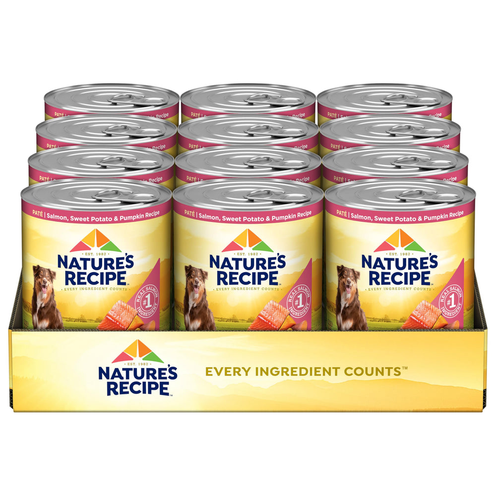Nature's Recipe saumon patate douce citrouille: image boîte 13 oz, protéine de qualité