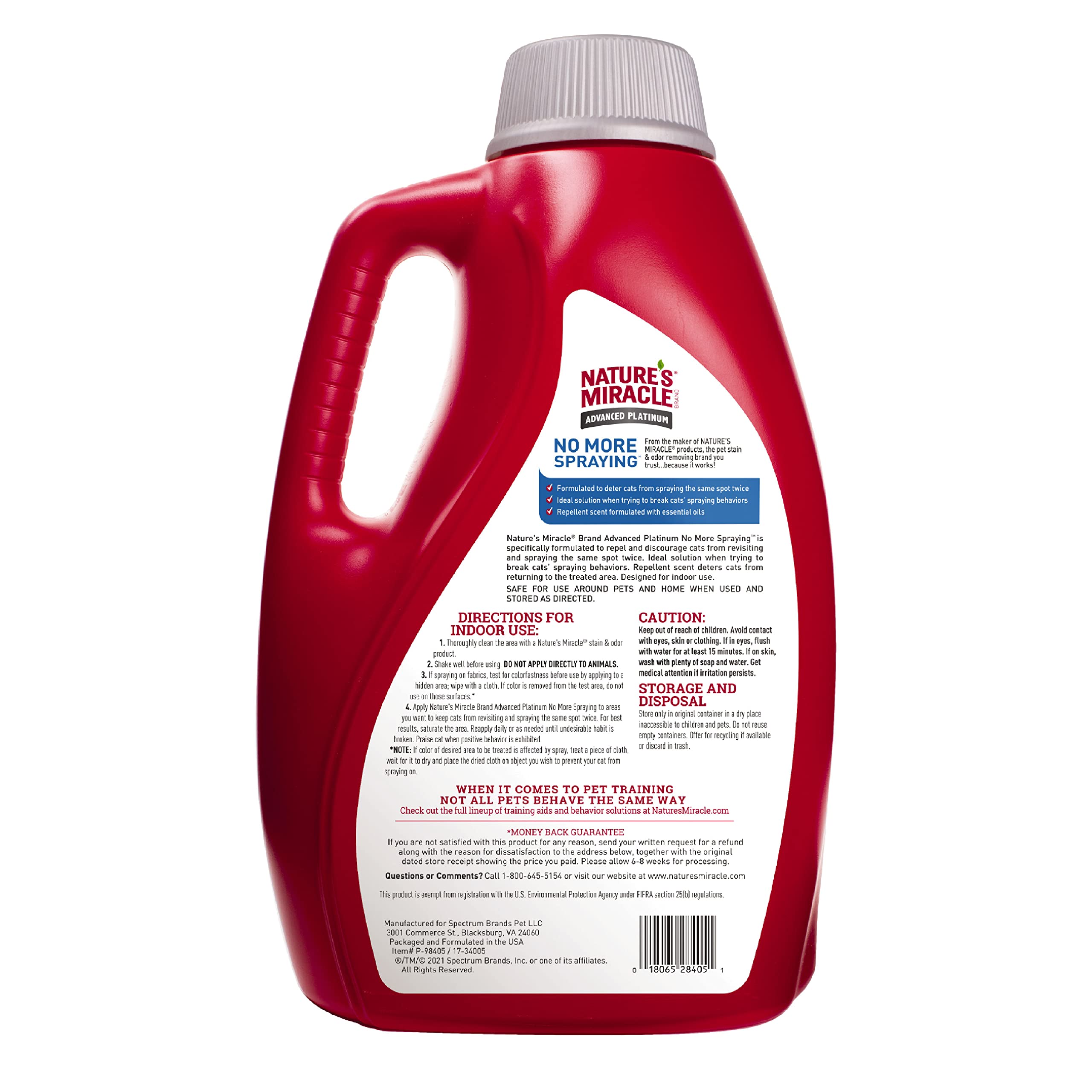 Pulverisateur Nature’s Miracle, parfum répulsif utile pour dissuader le retour des chats.