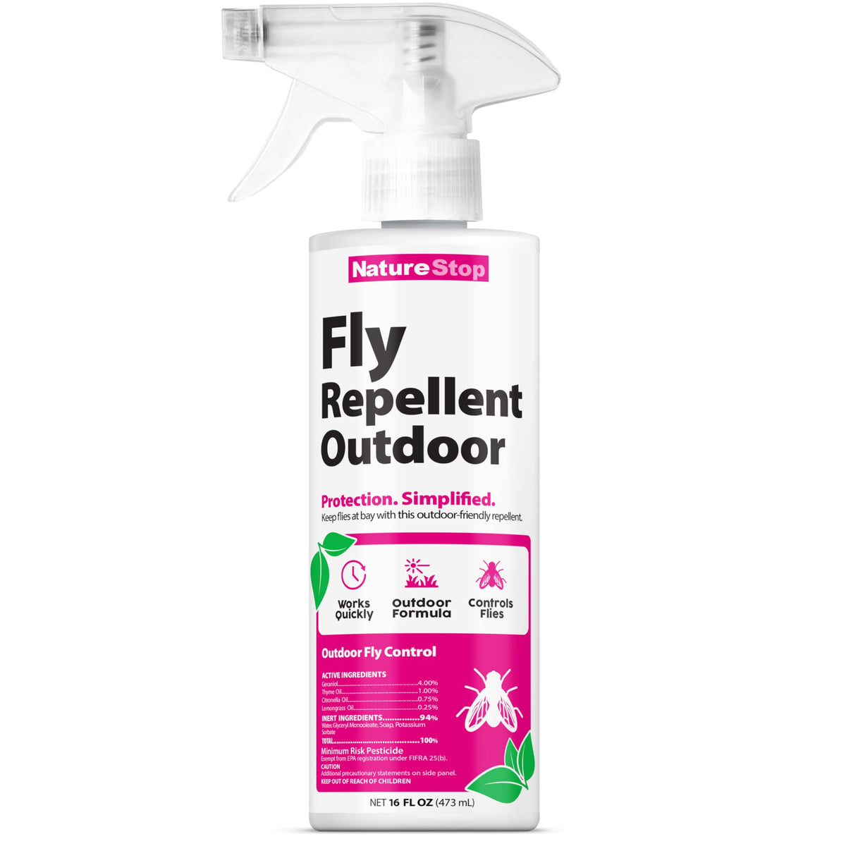 NatureStop Repulsif Mouches Exterieur, bouteille 16oz pour patios et jardins.
