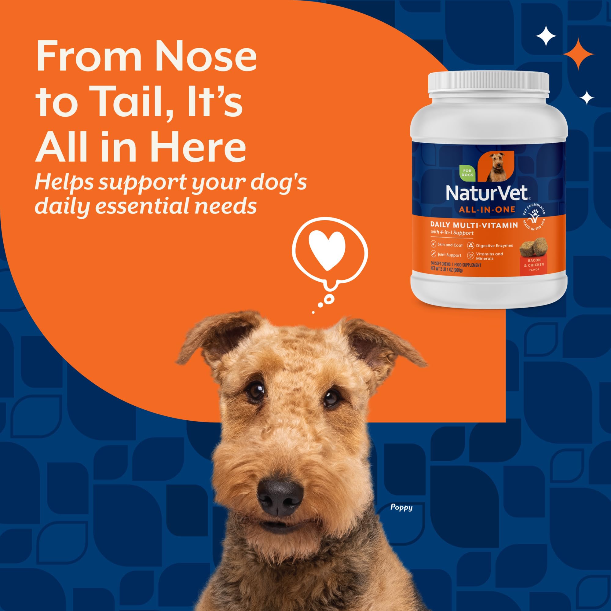 NaturVet All-in-One: aide digestive avec enzymes et probiotiques.