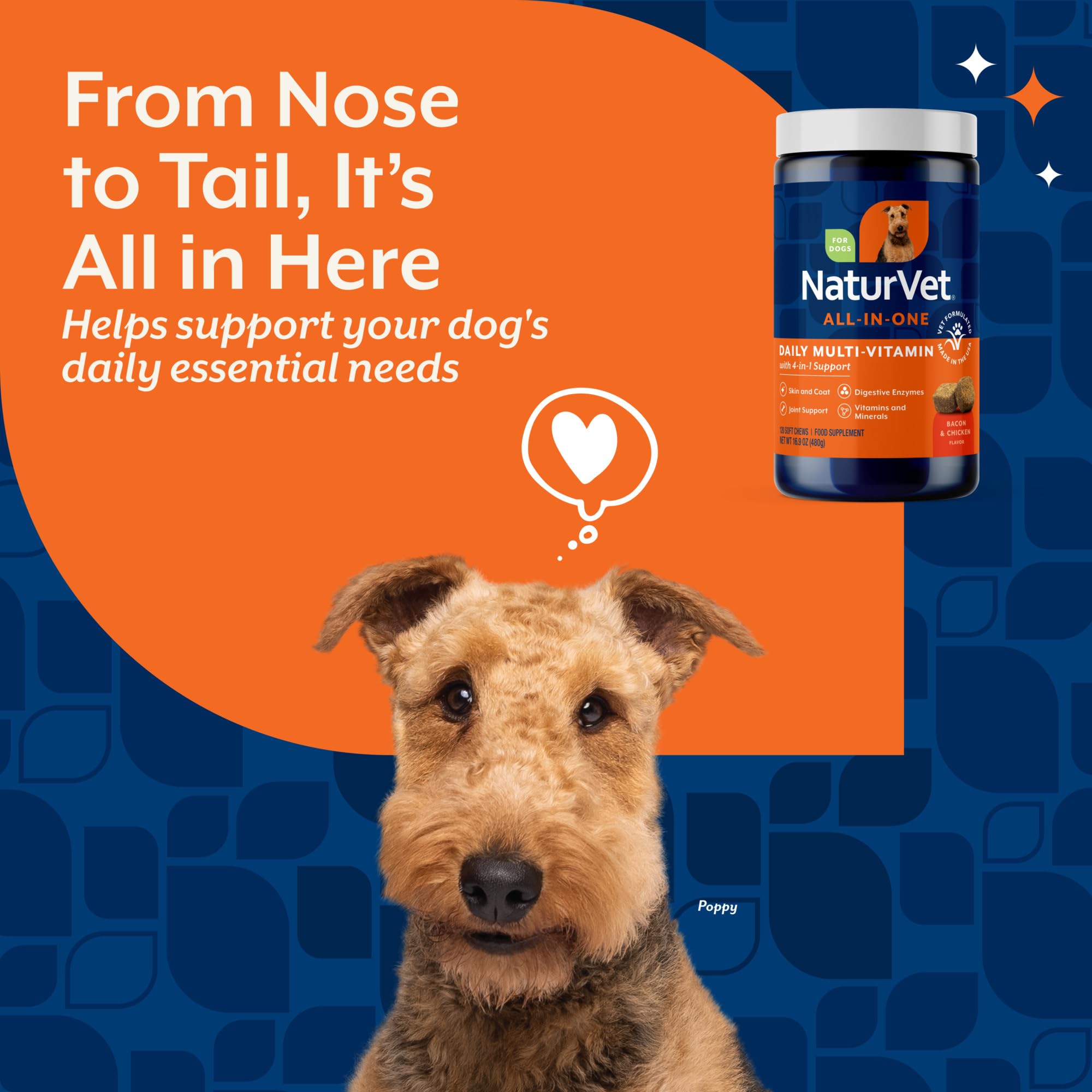 NaturVet All-in-One digestion: probiotiques et enzymes pour absorption.