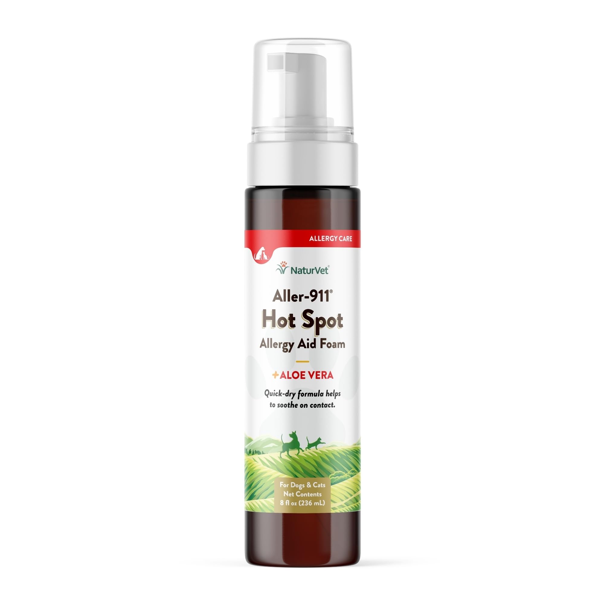NaturVet Aller-911, bouteille-mousse, soin apaisant pour peau irritée des chiens et chats.
