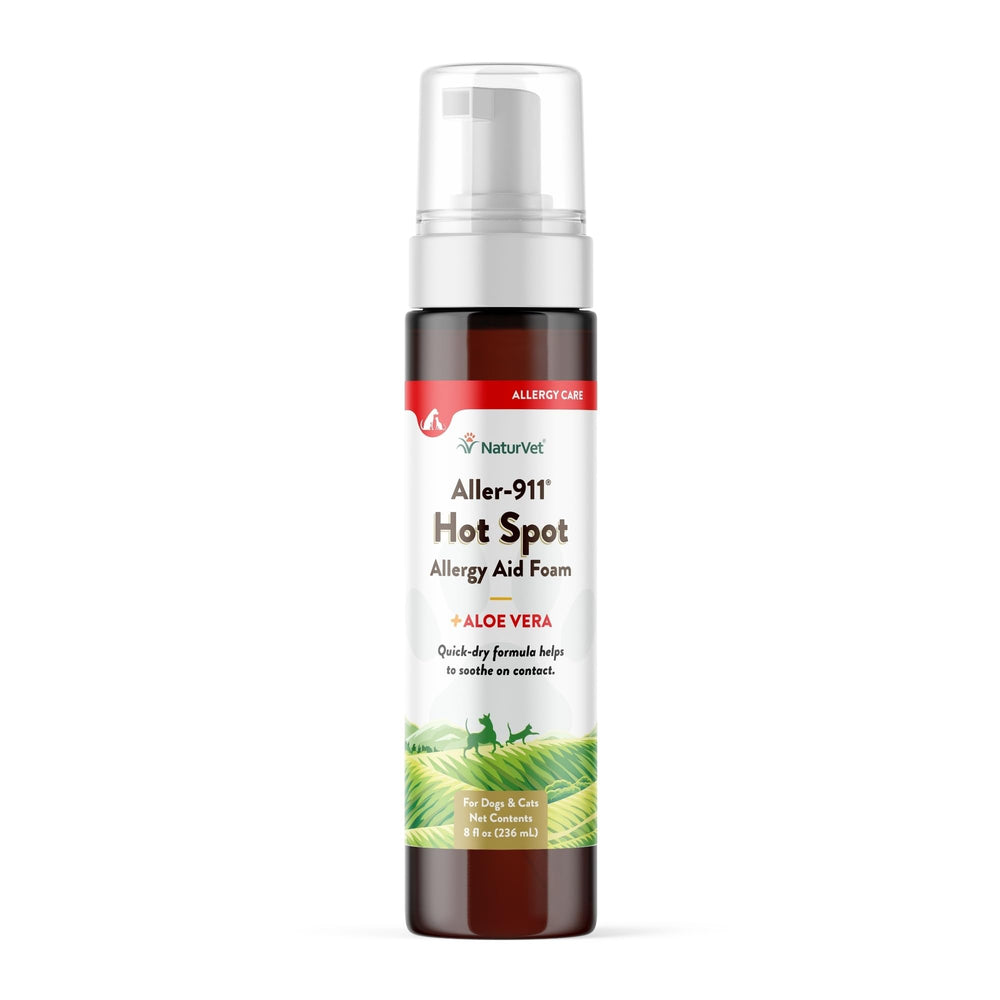 NaturVet Aller-911, bouteille-mousse, soin apaisant pour peau irritée des chiens et chats.