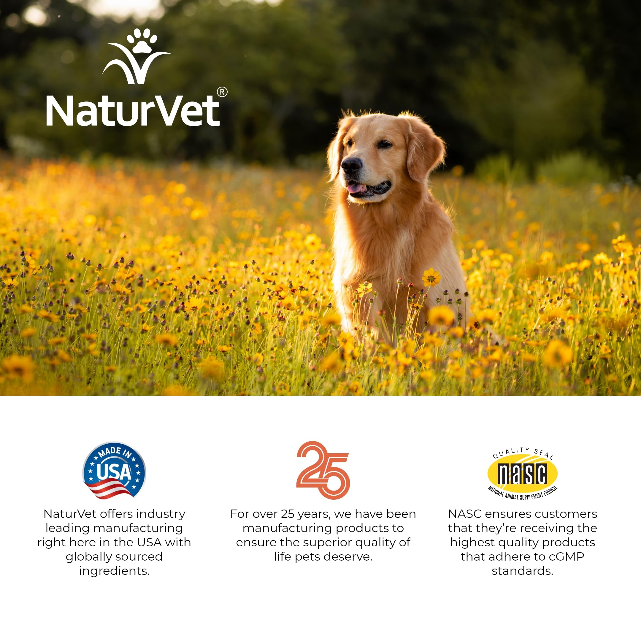 NaturVet Aller-911 - produit fabriqué aux Etats-Unis et conforme CGMP.